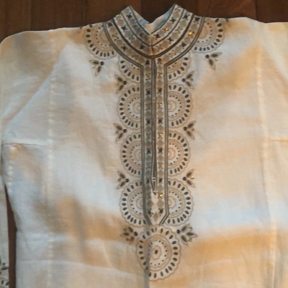 J. Crew Cream Linen Tunic w/ Embroidery, High Neck, and Side Vents NWT size XS - Picture 2 of 8